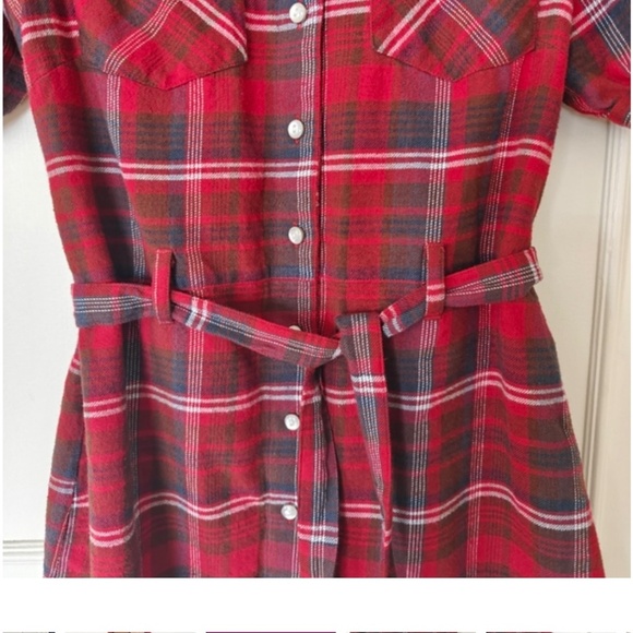 Red Plaid Belted  Cotton Mini Shirt Dress - Sz Med, 90s, y2k - Picture 4 of 13
